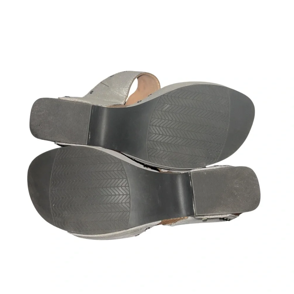 Naked Feet Beslow Leather Platform Slide Sandal Chunky Heel Silver 8